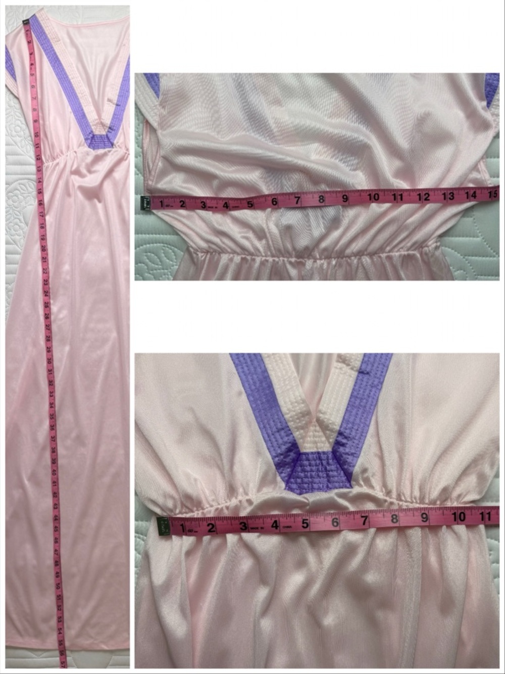 Vintage Pastel Pink Purple Maxi Nightgown Small Medium - Picture 16 of 16